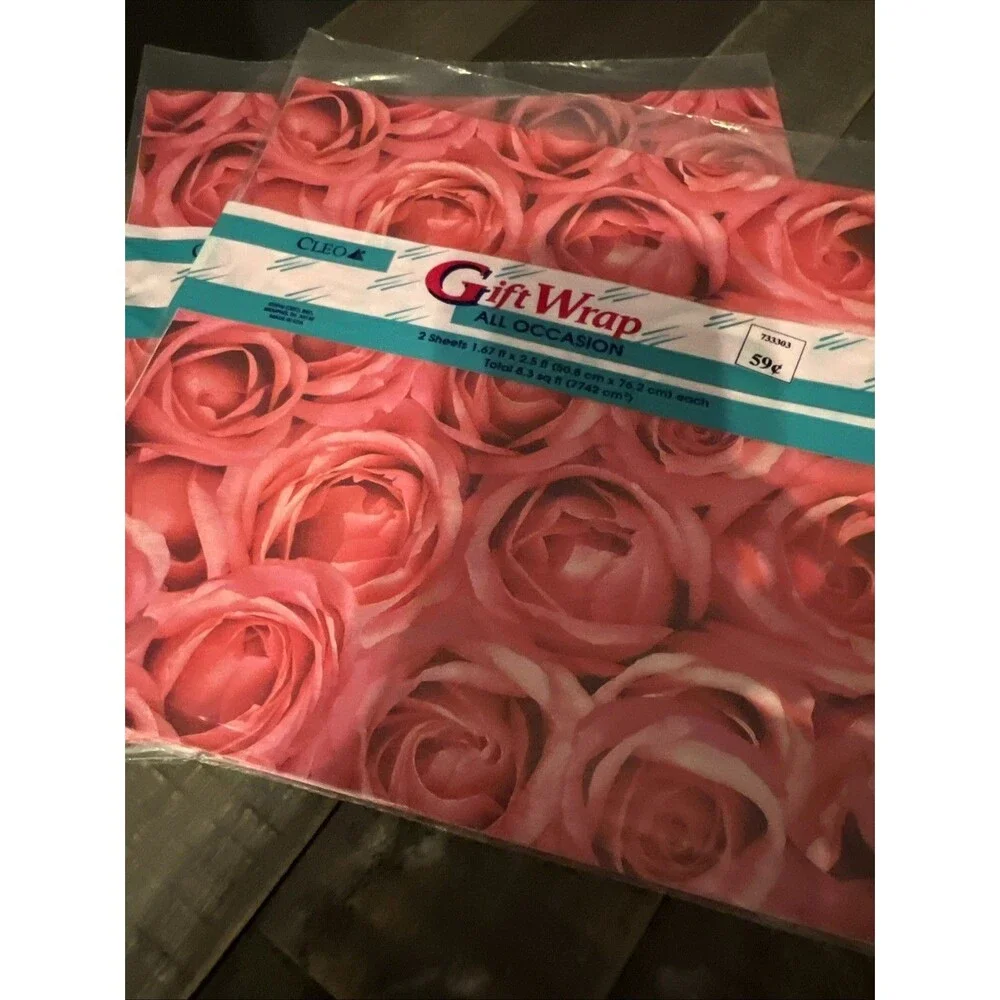 CLEO ︱Gift Wrap Wrapping Paper ︱Hot Pink︱Roses︱Set of 2︱1996